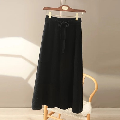 Damen Kaschmir Wollmischung Kordelzug Schnürung Taschen Midirock A-Linie Kleid - Bild 13 von 26