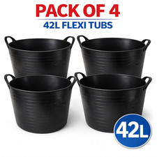 4 x 42L Heavy Duty Flexible Tubs Builders Rubble Mixing Garden Buckets