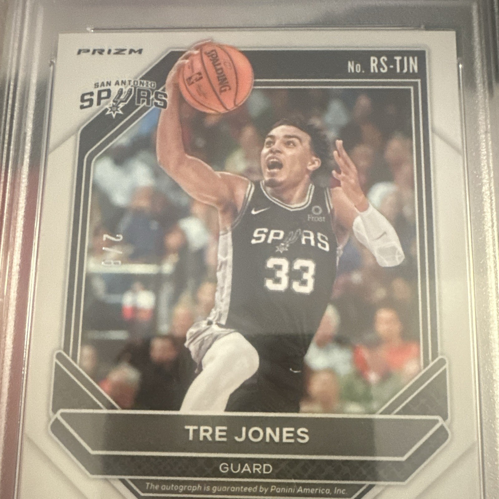 Panini 2020-21 Prizm Tre Jones Rookie Signatures RS-TJN Green /8 Auto PSA 10 view 5
