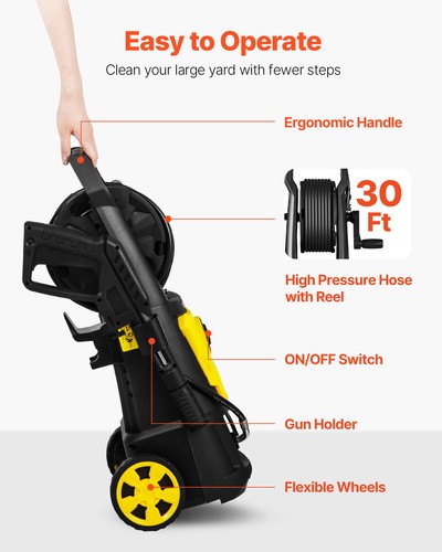 Electric Pressure Washer High Pressure Washer 2000PSI 1.76GPM w/ Hose Reel - Picture 5 of 12