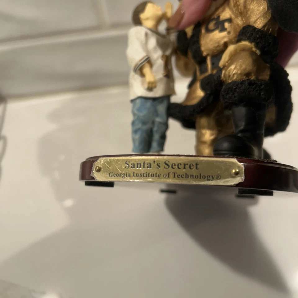 Georgia Tech Santa Collegiate Collectables Christmas 2001 Wood Base Stand Vtg - Image 4 of 4