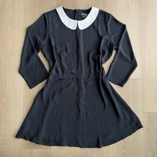 Nasty Gal Black White Peter Pan Collar A-Line Dress 3/4 Sleeve Short XL