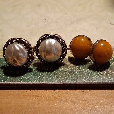 Men's Round Bullet Back Cufflinks Set Lot of 2 Pairs gold tone 