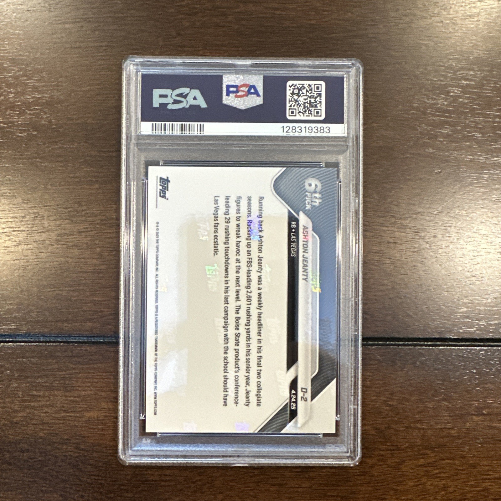 2025 Topps Now Ashton Jeanty RC Rookie D2 Raiders PSA 10 Gem Mint Fast Shipping view 2