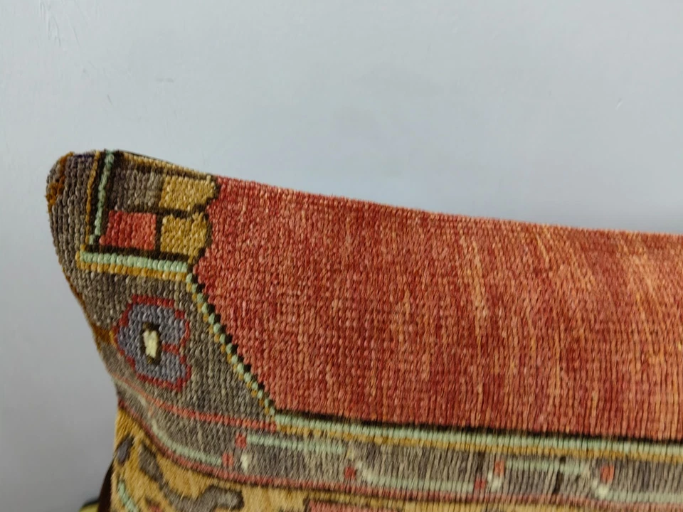 12x48 Kilim Lumbar Pillow Cover - Yellow Tribal Turkish Long Boho Bolster - Image 4 of 4