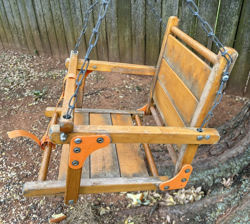 Columpio de porche vintage de madera maciza de roble de los años 60 con cadenas - buen estado Foto 3 de 4