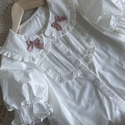 Lolita Mignon Blouses Ados Col Poupée Manches Ballons Chemise Bouton Japonais - Photo 1/4