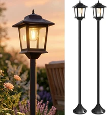 Outdoor Solar Post Lights, 2-Pack 63" Dusk to Dawn Solar Lamp Posts, Waterproof 