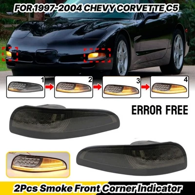 Black For 97-04 Chevy Corvette C5 LED Front Turn Signal Indicator Light Lamp UK - Image 1 of 4