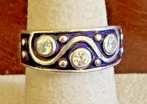 Vintage SU DQCZ Ring Swirl Bead Purple Guilloche Enamel 925 Silver Sz7 Dimonique