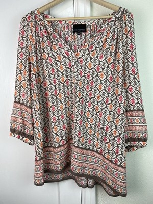 Cynthia Rowley Woman 2X Colorful 3/4 Sleeve Rayon Boho Peasant Top