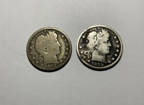 Set Of ~2 , 1800s Barber Silver Quarter 90% Silver
