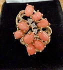 Sterling Silver 925 Coral Dinner Ring 5.6g ESTATE Vintage SZ 6 #220