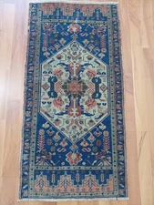 Antique Blue Art Rug Handmade Oriental Natural Rug Tribal Home Decor Medium Rug