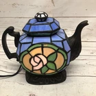 Vintage Tiffany Style Floral Stained Glass Tea Pot Table Lamp By Cheyenne Decor