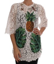 Dolce & Gabbana White Crystal Embellished Lace Women's Blouse Authentic