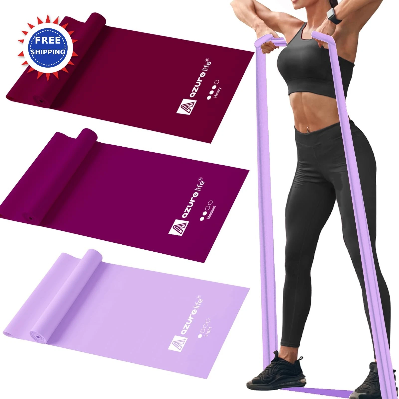 Resistance Bands 5-FT Non Latex Elastic Stretch for Strength Training AZURELIFE