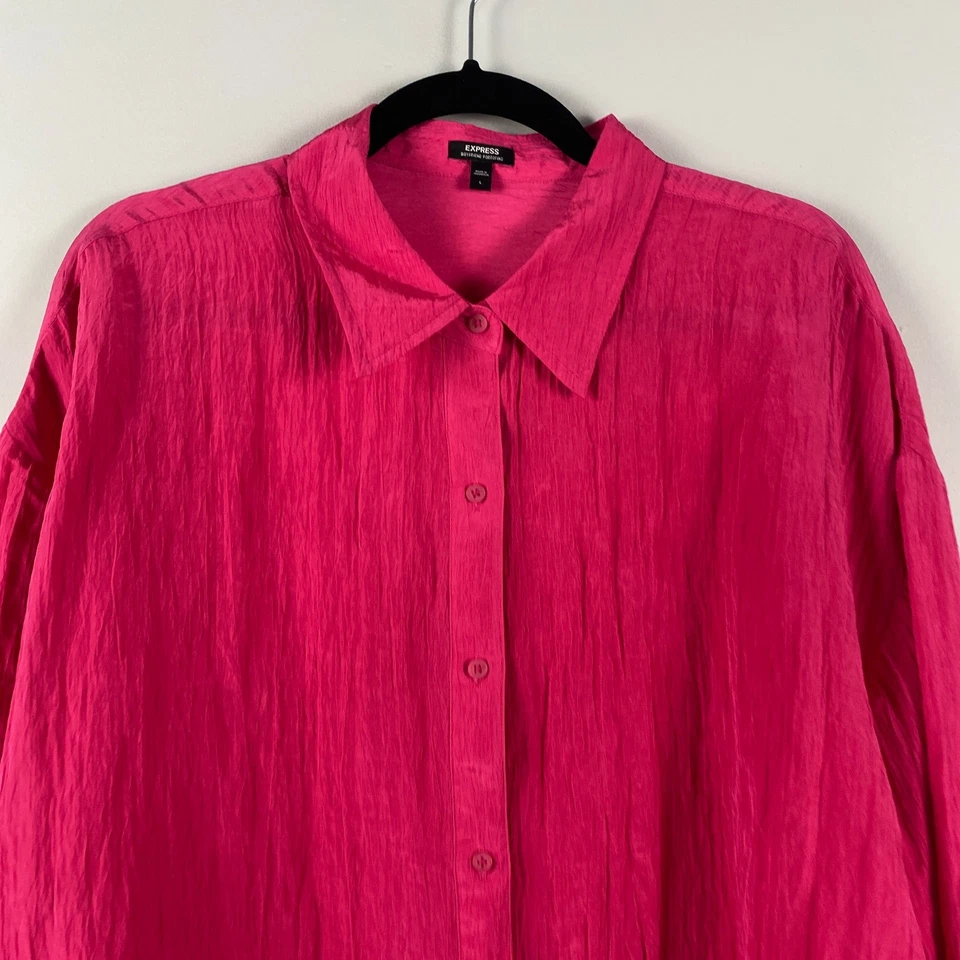 Рубашка Express The Portofino Boyfriend размер Large Crinkle Relaxed Fit розовая - Изображение 2 из 4