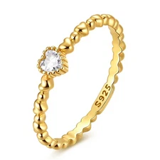 MULA European 925 Sterling Silver Golden Finger Ring CZ Love Hearts for Women