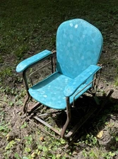 Rex Stroll-O-Chair Nursery Rocker • Turquoise Raindrop Vinyl • 1950s/60s MCM