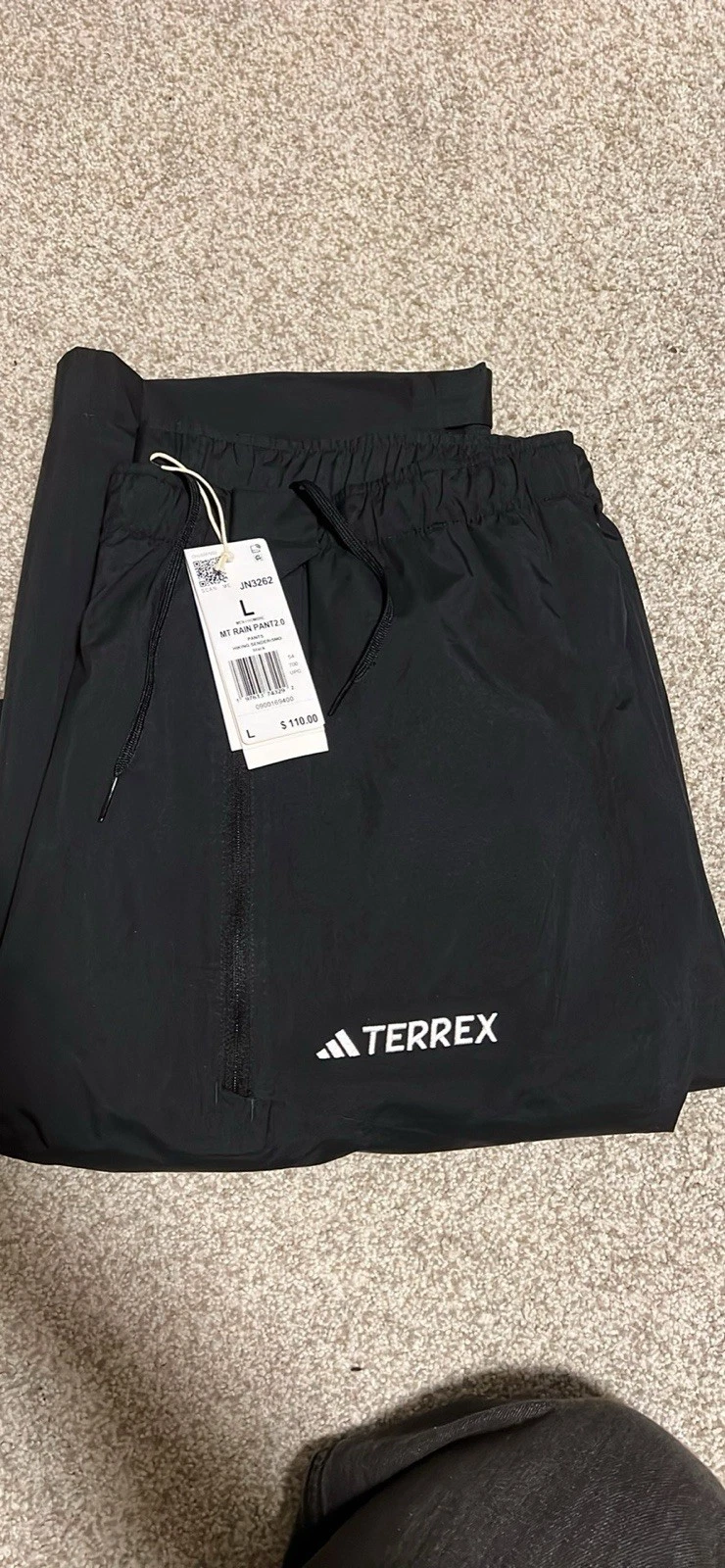 NEW with Tags- Adidas Men’s MT RAIN PANT 2.0 Hiking Pants Black Size Large NWT