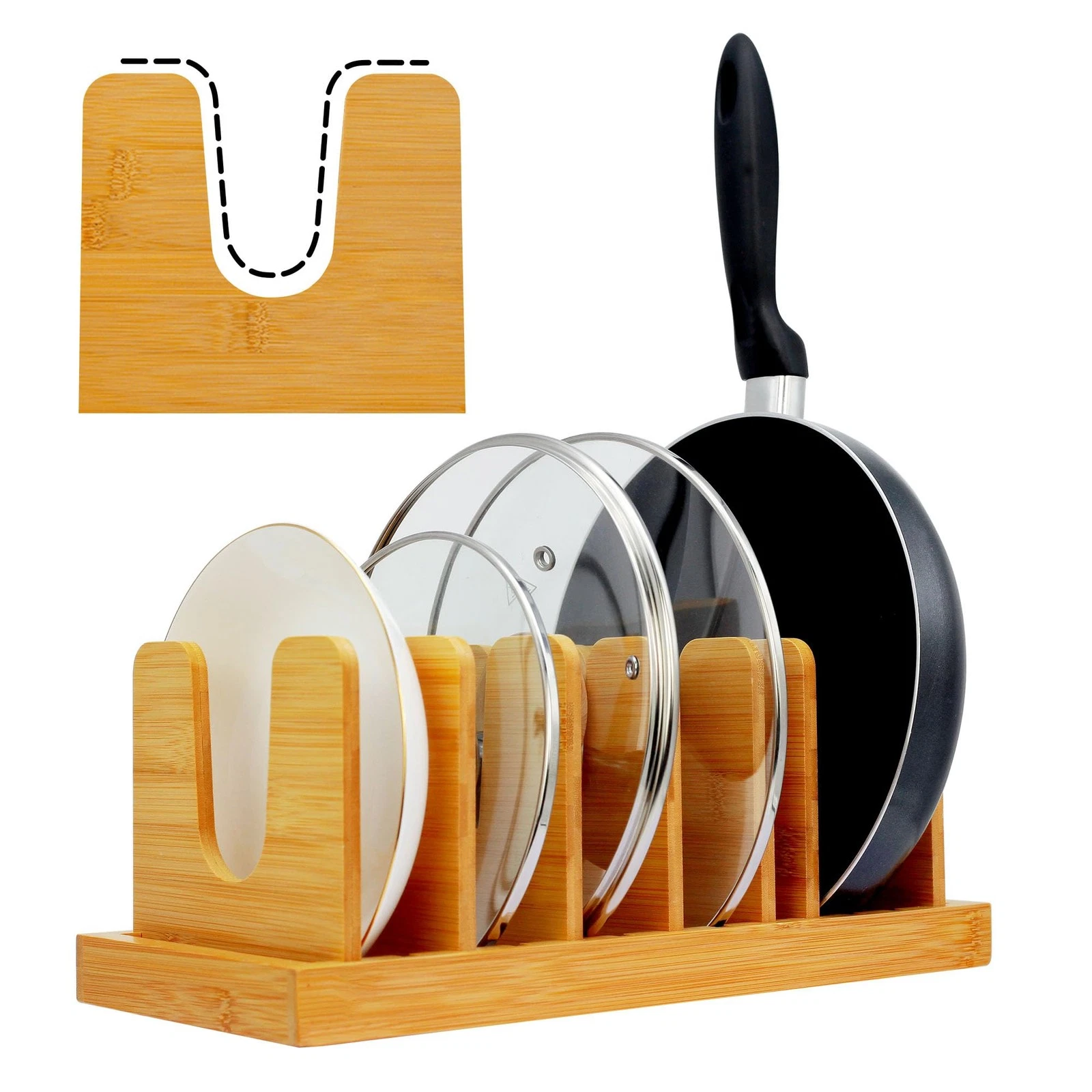 Bamboo Pot Lid Organizer Pot Lid Holder, Pot and Pan Organizer Drawer Organiz...