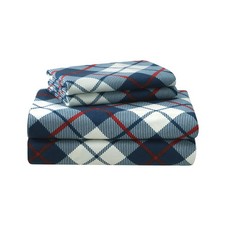100 Cotton 4PCs Flannel Sheet Set, King Size, Tartan Plaid  Double-Brushed