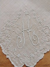 Vgt A Monogram Gray Embroidery White Semi Sheer Cotton Hankie Handkerchief