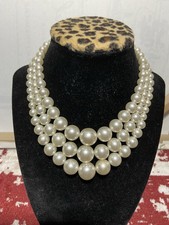 Triple Layer Faux Pearl Necklace, Graduated Faux Pearls, 13.5 Inches
