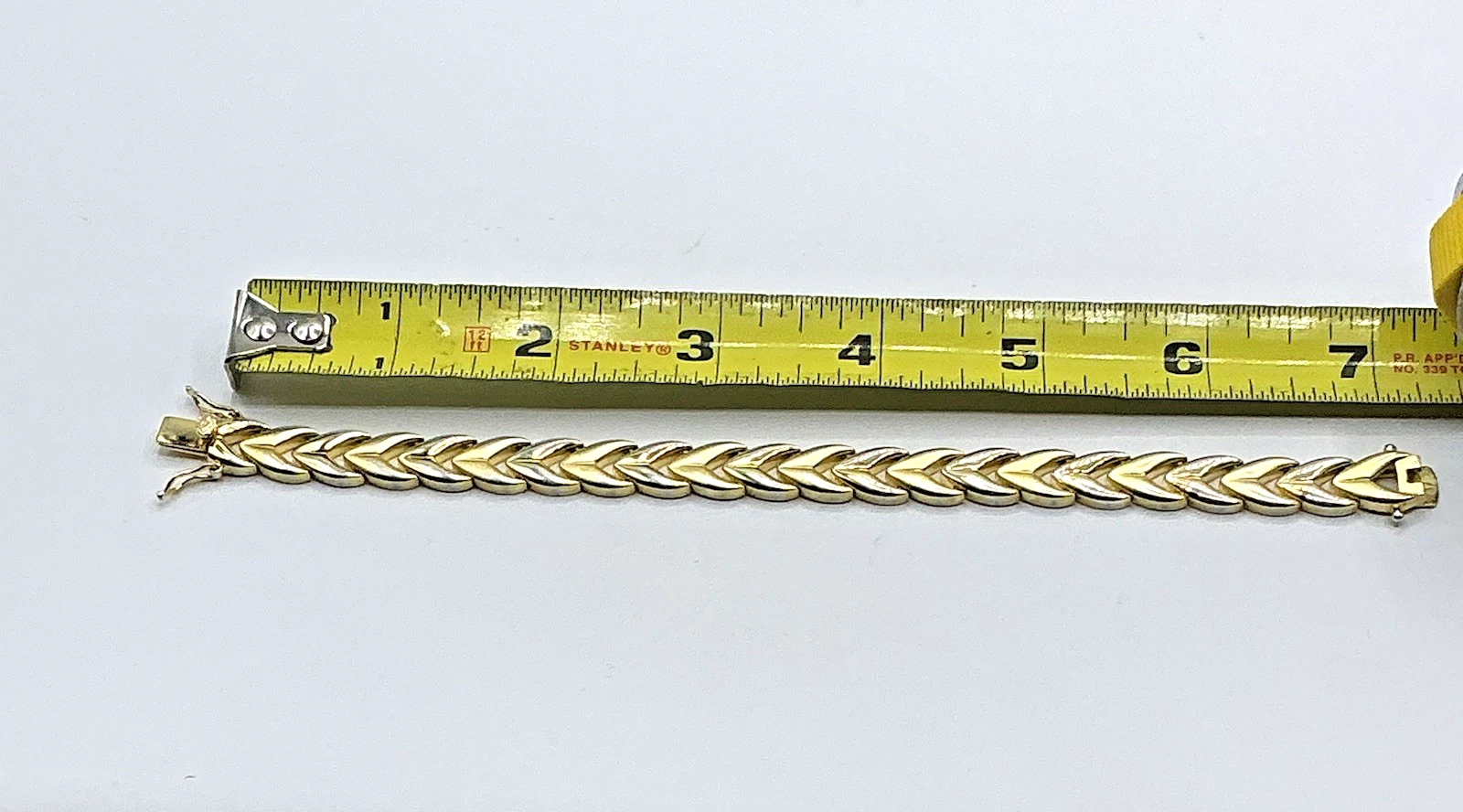 Bellezza Gold Tone Frosted Shiny Chevron Link Bracelet Double Safety Clasp image 9