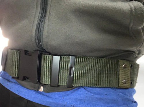 Unisex 3 Inch Width Green Canvas Military Style Inspired Adjustable Belt - Picture 7 of 8