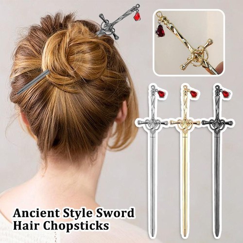 Chinese Hairpin Sword Shape Hair Stick Ruby-Pendant Headdress Chopstick丨UK - Picture 2 of 11