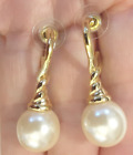 Faux Pearl Drop Earrings Gold Tone 12mm 1.25 inch