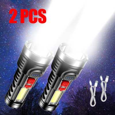 2*Powerful 4 Modes Multi-function Rechargeable Flashlight Outdoor COB Torch Lamp
