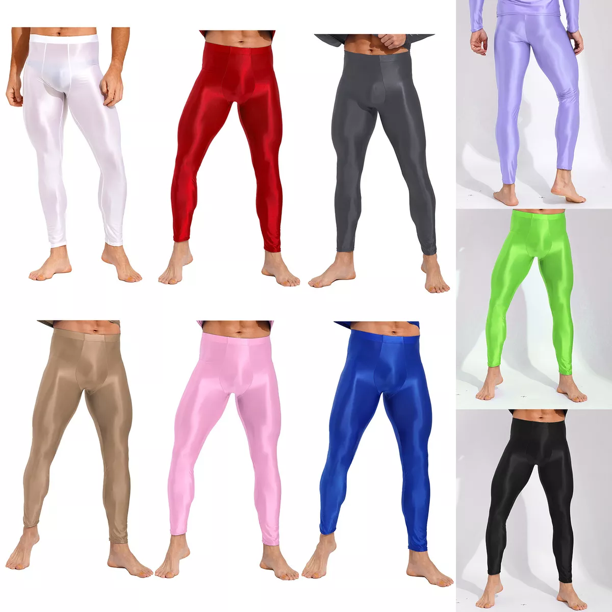 US Mens Oil Shiny Wet Look Long Tights Pants Athletic Trousers