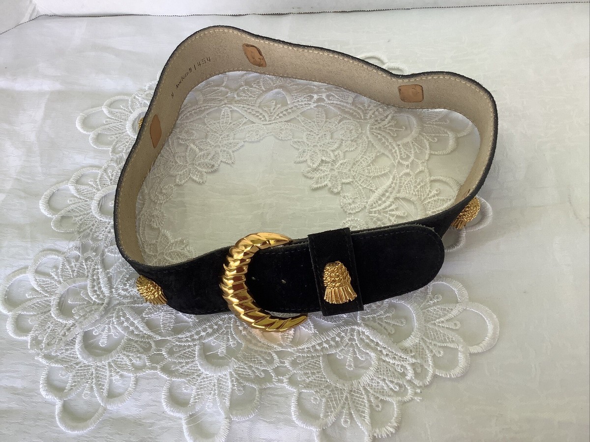 Anne Klein Black Suede Belt With Gold + Black Laced Trim XS/Small Vintage 1980s Anne Klein Vintage 80 main image 3