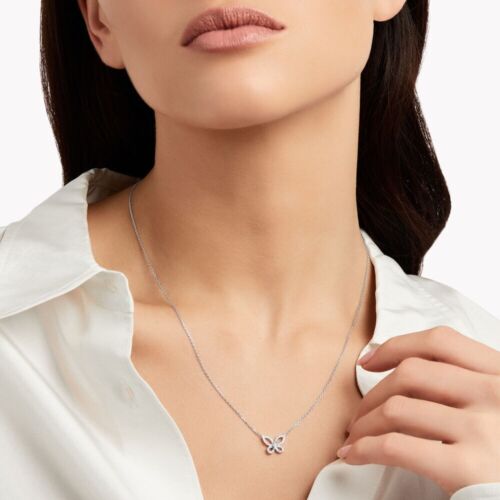 Round Shape Moissanite, Solid 950 Platinum Fine Butterfly Pendant Chain Necklace - Picture 1 of 6