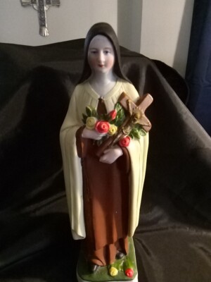 St.Theresa Statue Porcelain Bisque Made In Germany Hand Painted 9.5 In. Tall