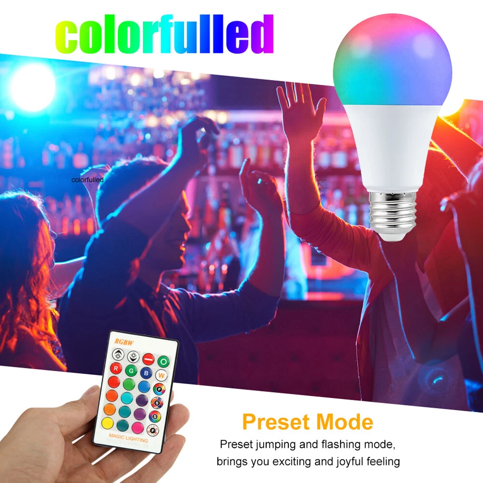 4 Pack E26 LED Light Bulbs RGB Color Changing 3W A19 Cool White Bulb with Remote - Image 2 of 4