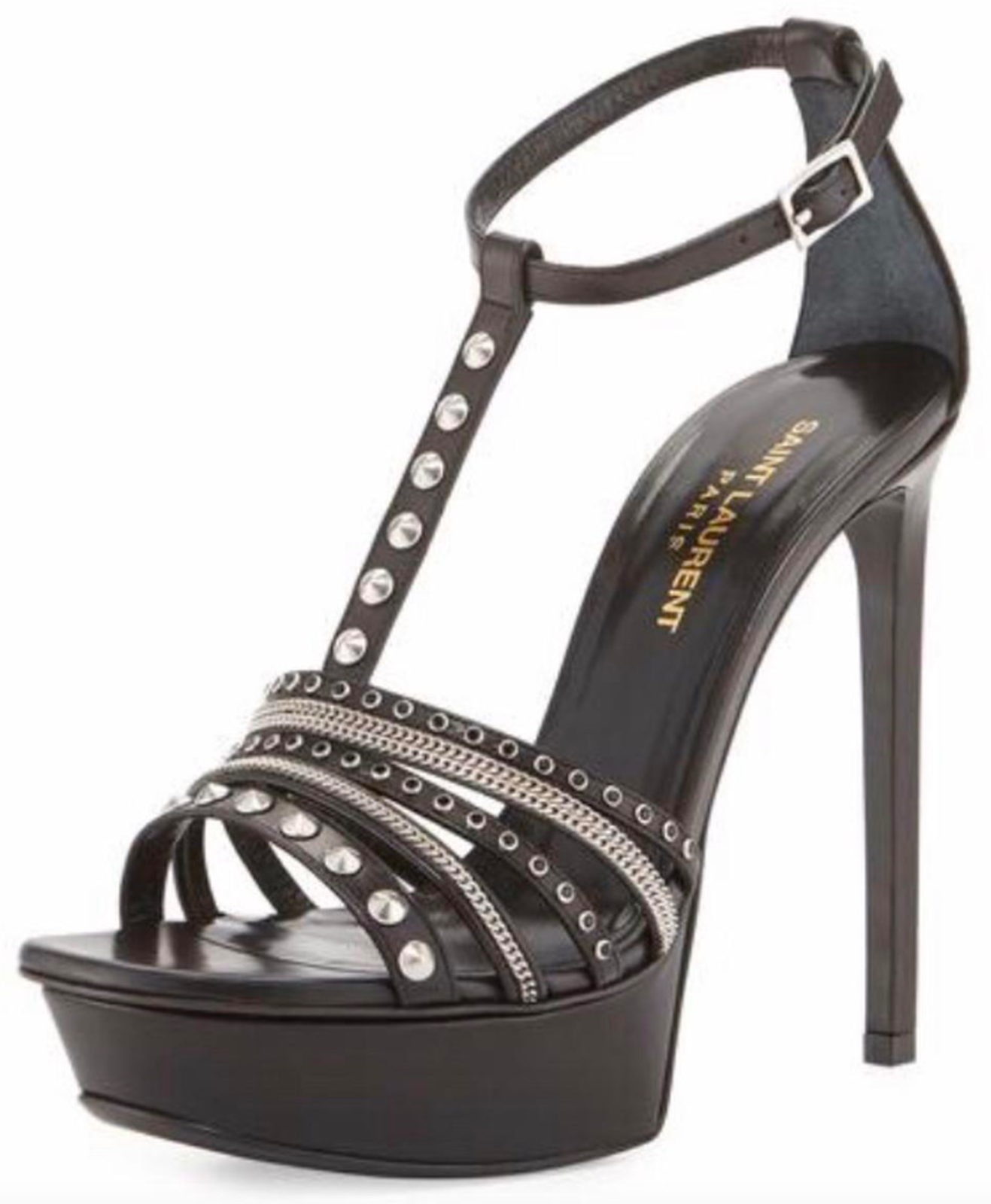 Sandali decolte Saint Laurent YSL Alice omaggio catena borchie plateau 37 7 $1490