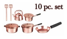 NIP 10 pc. COPPER Ware POTS PAN SET MINIATURE by TOWN SQUARE Dollhouse Kitchen