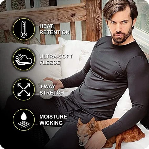Mens Thermal Long Johns Top Bottom Underwear Trouser TShirt Set Full Sleeve Set - Picture 9 of 34
