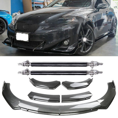 For Lexus IS250 IS350 Carbon Fiber Front Bumper Lip Spoiler+Strut Rods Kit