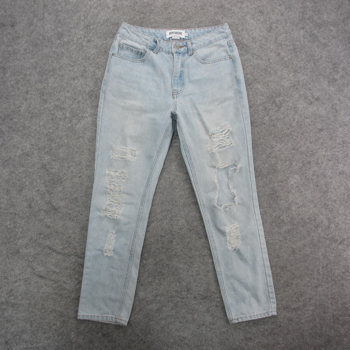 Refuge Jeans Women's 4/5 Blue Light Wash High Rise Boyfriend Jeans