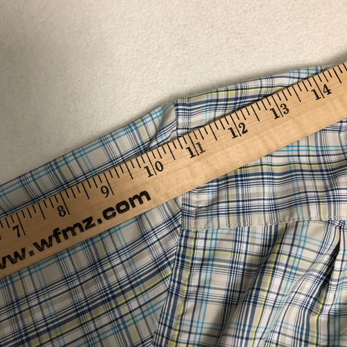 CHAPS Mens Button Down Shirt Blue Plaid Short Sleeve Polyester Large Lightweight - Picture 12 of 12