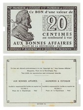 BON 20 CENTIMES - AUX BONNES AFFAIRES / Ets MAINDRON & ESTOQUIE - FRANCE PAU