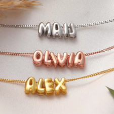 Custom Bubble Letters Name Necklace Jewelry Birthday Gift Stainless Steel Chain