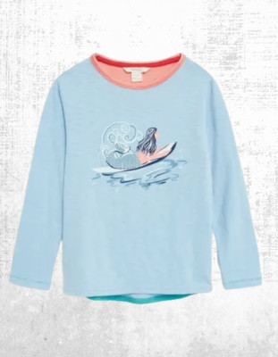 Ex White Stuff Mädchen LS Ocean Graphic Jersey T-Shirt in blau (etwas defekt)