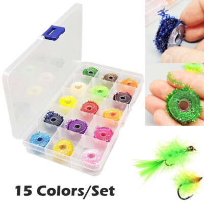 15pcs Fly Tying Material Crystal Flash Tinsel Chenille Line Thread Cactus  Yarn