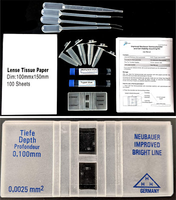 - Improved Neubauer Hemocytometer Kit with Trypan Blue and Methylene